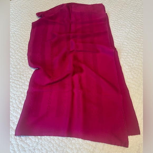 CHANEL Fuchsia Silk Scarf - 32.5” x 33.5” - Picture 9 of 13